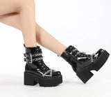 Thanksgiving  Amozae  Women Shoes Boots Black Dark Cool Thick Bottom Platform Harajuku Shoes With Metal Chain Gothic Punk Girls Shoes Footwear