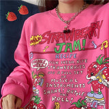 Amozae Harajuku Oversized Strawberry Print Hoodie Women O Neck Loose Vintage Clothes Top Streetwear Sweatshirts Graphic Cute Pullover