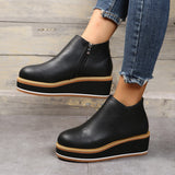 Back to College Women's Autumn Boots Round Toe Comfortable Platform Shoes Non-Slip Casual Lady Ankle Boots Side Zip Retro Female Mujer Zapatos