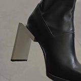 Amozae-  2024 New Autumn Winter Fashion Casual High Heel Back Zipper Square Head Strange Style Thin Leather Shoes Women Boots