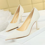 Amozae   Autumn Elegant Women Apricot Leather Pumps Yellow Pointed Toe Pumps White Thin High Heels Pumps Ladies Paty Plus Size Shoes