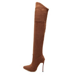 Amozae      Over the Knee high Boots Woman Flock Leather Thick high heels Women Boots Winter Black Apricot Brown Party shoes