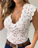Women   New V-neck Lace Tank Vest Top Outwear Summer Sleeveless Floral Hollow Out Bodycon Clubwear Black White Tank Vest