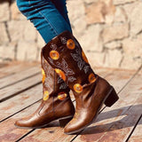 Back to College Women's Boots Mid-Calf Cowboy Boots Embroidery Western Autumn Boots for Women Vintage Female Shoes Luxury PU Leather Boots 35-43