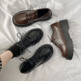 Amozae shoes Women Platform Oxford Shoes 2022 autumn Vintage Brown Leather Lace Up Women Fashion Loafer Shoes Black Oxford Shoes A3