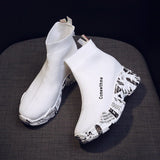 Amozae Sneakers Women's Shoes 2022 Lightweight Platform Sports Shoes Black White Basket Femme Graffiti Thick Sole Sock Sneakers Women