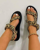 Back to College 2021 Women Sweet Sandals Leopard Solid Color Bowknot Ladies Shoes Solid Soft Flat Summer Sandals Casual Comfy Female Footwear
