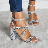 Fashion high heels Sandals   open toes shoes woman spring summer Snakeskin Ladies Sandals with strap footwear
