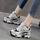 Amozae  2022 Platform Wedge Sneakers Chunky Shoes 9Cm Hidden Heel Za Fashion Genuine Leather Comfy Breathable Vulcanized Shoes