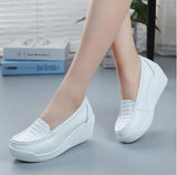 Amozae Women's Shoes New Women's Genuine Leather Sneakers Platform Shoes Wedges White Lady Casual Flats Comfortable Mother Shoes