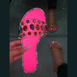 Summer Slides Women Flip Flops Shoes Slippers Gemstone Rhinestones Slipper Ladies Slides Wild Diamond Flat Slippers