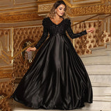 Amozae-   New Fashion Women Lady   Deep V-Neck Sequin Long Sleevefloor Length Bling Big Hem Party Wedding Evening Maxi Dress