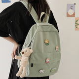 Back to college Women Nylon Cute Backpack Bear Female Student College School Bag Badge Girl Doll Backpack Kawaii Book Ladies Fashion Bags Trendy