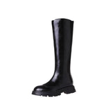 Amozae-krazing pot cow leather round toe med heels carving European equestrian boots zipper 2024 winter stovepipe chic knee-high boots