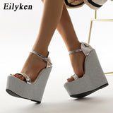 Amozae-Aomzae 2024 New Summer Silver Women's High Heels Sandals Platform Buckle Wedges Front Open Toe Ladies Shoes size 35-42