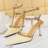 Amozae-2024 Women 7.5cm High Heels Rivets Studded Sandals Fetish Sandles Valentine Gladiator Stripper Summer Plus Size Low Heels Shoes