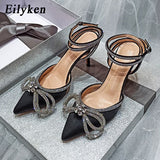 Amozae- Style Glitter Rhinestones Silk Women Pumps Crystal bowknot Satin Spring Autumn Lady Shoes High heels Party Prom Shoes