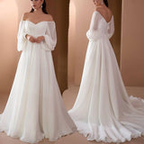 Amozae-   Fashion Autumn Long Sleeved Off The Shoulder White Floor Length Evening Dresses Female   Wedding Party Gowns Prom Robes