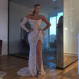 Amozae 2023 Best One Shoulder Lady   Evening Dress Sequin Prom Dress Luxury Split Mermaid Party Dress