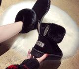 Amozae Boots for Women Women Boots Genuine Leather Real Fox Fur Brand Winter Shoes Warm Black Round Toe Casual  Female Snow Boots