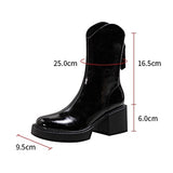 Amozae-Square Heel Fashion Short Boots For Women Autumn Cow Leather Shoes Zipper High Heels Ladies Pumps 2024 New Female Mid-calf Boots