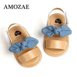 Amozae-Newborn Infant PU Baby Girls Princess Shoes Bowknot Toddler Fashion Summer Sandals Non-slip Shoes For 0-18M