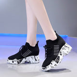 Amozae Women Chunky Sneakers 2022 Breathable Comfort Running Shoes Sport Shoes Women White Black Graffiti Platform Sneakers Women