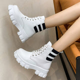 Ladies Shoes Thick-soled Short Leather Boots Women Casual Fashion 2022 New British Style Woman Lace Up Ankle Boots Autumn Female