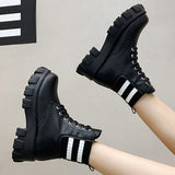 Ladies Shoes Thick-soled Short Leather Boots Women Casual Fashion 2022 New British Style Woman Lace Up Ankle Boots Autumn Female