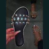 Summer Slides Women Flip Flops Shoes Slippers Gemstone Rhinestones Slipper Ladies Slides Wild Diamond Flat Slippers
