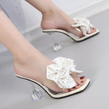 Amozae-Women Slippers High Heels Bowknot Plus Size Woman Sandals Summer Shoes PU Fashion Ladies Plus Size Elegant Footwear 2024