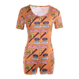 Amozae Women   V-Neck Bodycon Bodysuit Casual Printed Button Sleepwear Jumpsuit Shorts Romper Leotard   Ladies Summer Pajamas Hot