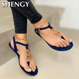 Back to College SHY 2023 Women Fashion Flip Flops Summer Sandals Solid Buckle Flats Women Shoes Beach Roma Casual Ladies Plus Size