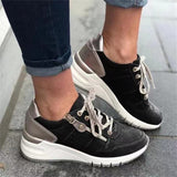 Amozae  New Woman Vulcanize Shoes 2022 Spring Fashion Flower Ladies Wedge Lace Up Casual Shoes 35-43 Large-Sized Female Sneakers AA16