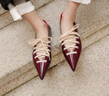 Amozae  2022 New Spring Summer Pointed Toe Low Heels Shoes Woman Cross Strap Lace Up Gladiator Pumps Black Office Shoes