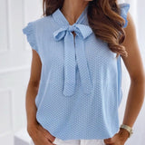 Back to school outfit Amozae  Summer Butterfly Short Sleeve Shirt Elegant Polka Dot Bandage Women Shirts Blouse 2022 Casual Female Ruffle Pullover Tops Blusa