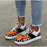 New Women Leopard Vulcanized Shoes Female Sneaker Lace-Up Flat Comfort Faux Fur Shallow Leisure Ladies Footwear Zapatos De Mujer