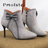 Back to College Women's High Heels Boots Butterfly-knot Weave 2021 Autumn Shoes Designer Bow Ankle Boots for Female Fashion Zipper Big size 41