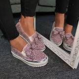 Amozae Pink Women Shining Rhinestone Loafers Bowknot Slip-on Thick Botton Casual Ladies Crystal Shoes Female Platform Shoes