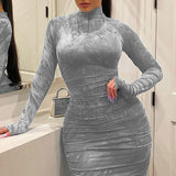 Amozae-Back to College Women's Bodycon Dress   Pleated Elegant Long Sleeve Party Dresses for Ladies   Tight Female Clothing Evening Plus Size 5XL