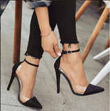 Back to College New Women's High Heels Shoes Toe Monochrome Belt Buckle Fashion Single Women Shoes Pink Black Apricot Office Party Shoes