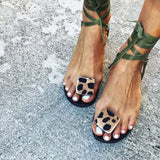 Amozae  2022 Summer Women Ankle Strap Sandals Flat Clip Toe Leopard Beach Ladies Fashion Casual Comfort Female Shoes Plus Size