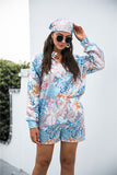 Amozae 2Pcs Beach Styles Satin Sets Women Fashion Scenery Pattern Button-Down Shirts And Shorts 2022 New Summer Casual Sets