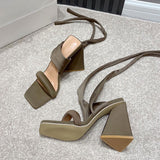 Triangle High Heels Summer Sandals For Women   New Fashion Ladies Party Shoes Wedding PU Back Strap Female Dress Sandals