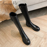 Krazing Pot equestrian boots genuine leather high quality round toe thick med heel zipper beauty lady maiden knee-high boots L36