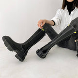 krazing pot 2021 cow leather round toe riding boots slip on keep warm art design handsome thick med heels winter knee-high boots