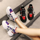 Amozae  2022 Spring New Leather Women's Platform Chunky Sneakers Fashion Women Flat Thick Sole Shoes Woman Dad Footwear
