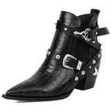 AMOZAE Plus Size 34-50 New Ladies Chunky High Heels Ankle Boots Pointed Toe Buckle Rivet Boots Women Party Ol Woman shoes