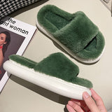 2021 Winter Women's Slippers Thick-bottomed Fur Furry Slippers for Home Soft Platform Shoes Indoor House Warm Cotton Slippers