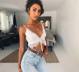 Nibber Elegant ladies white lace vest Beach Casual Holiday camis women   Backless V-neck sling  summer crop top tank tops